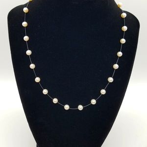 18" REAL,  White Pearl Floating Necklace